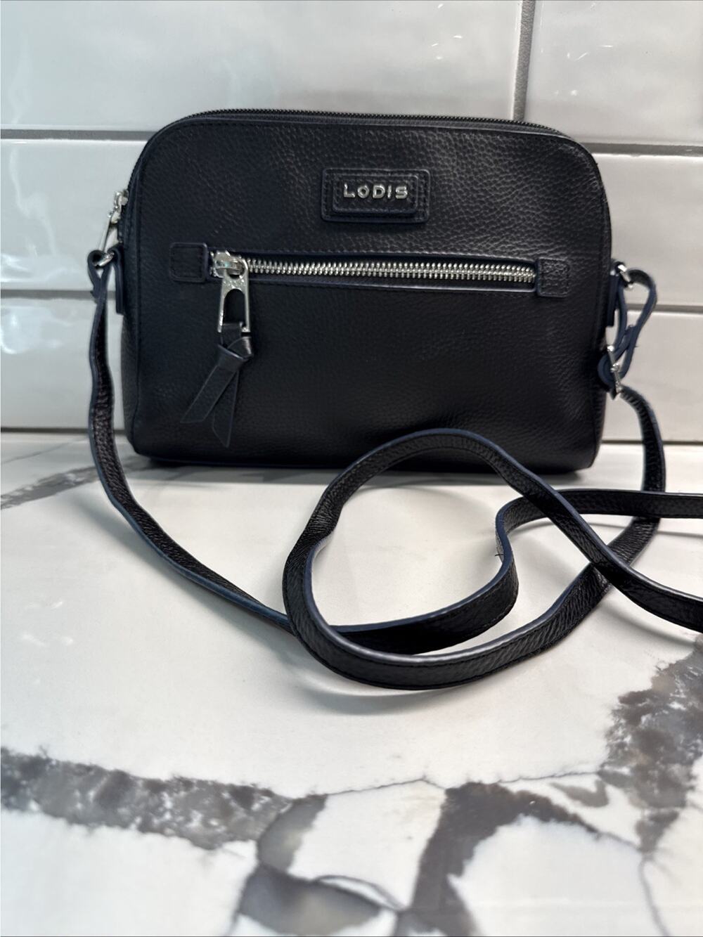 Lodis Black Leather Charlotte Crossbody